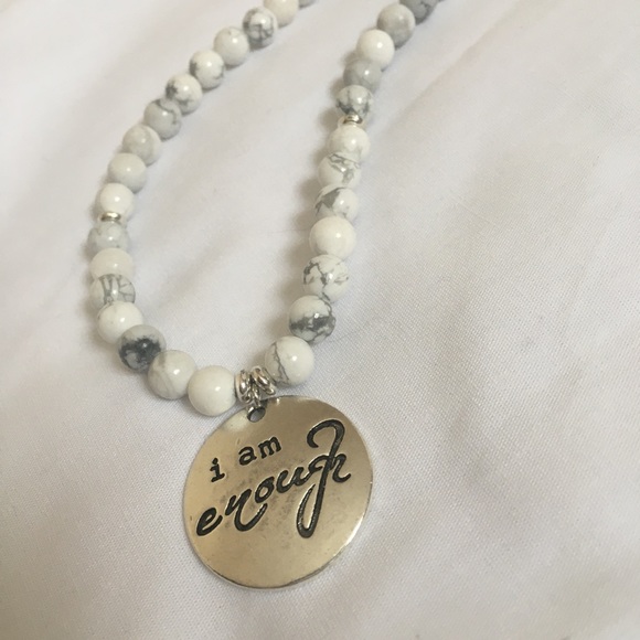 I Am Enough WhiteGrey Howlite Affirmation Bracelet - Picture 7 of 7